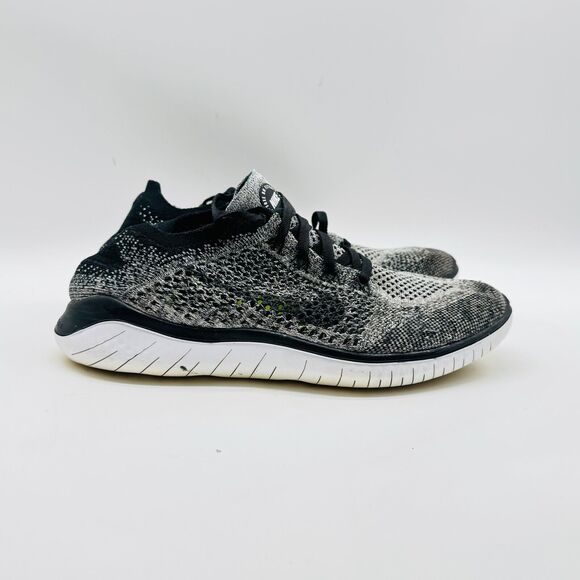 Nike Free RN Flyknit Womens 8 Gray Black White Oreo Running Shoes Sneakers - Picture 1 of 11